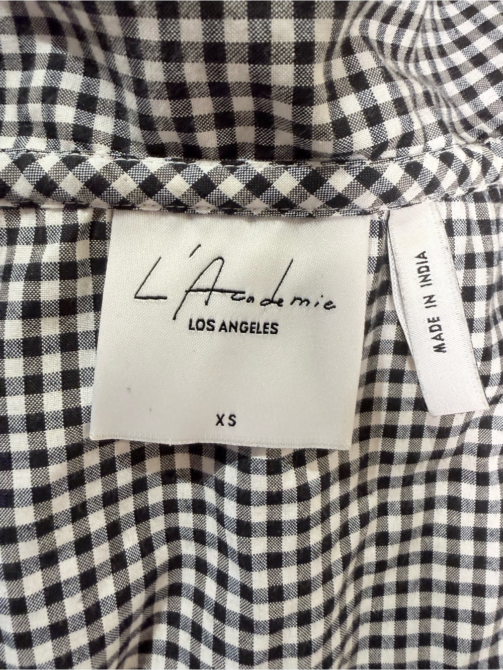 NWOT - L’Academie Off Shoulder Gingham Mini Dress Black White XS - Picture 7 of 8